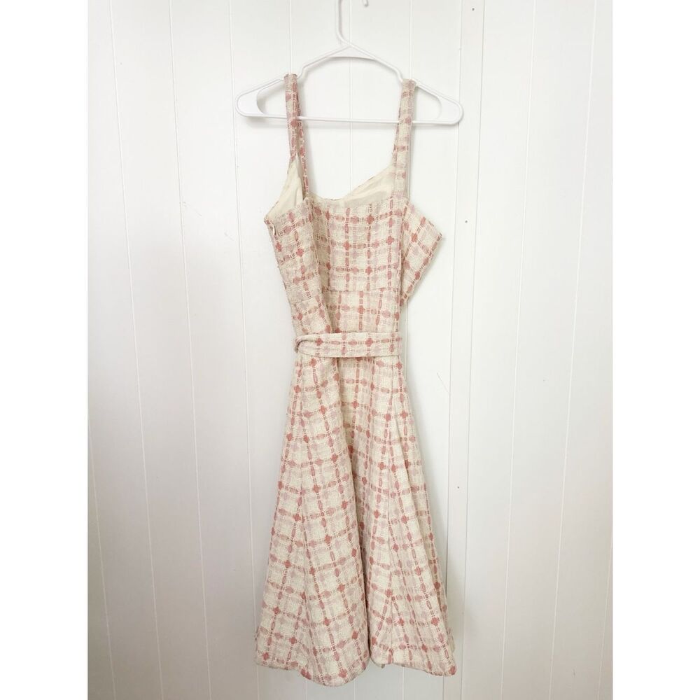 English factory belted tweed fit and flare midi dress pink - Picture 5 of 6